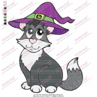 Cat with Hat Halloween Embroidery Design